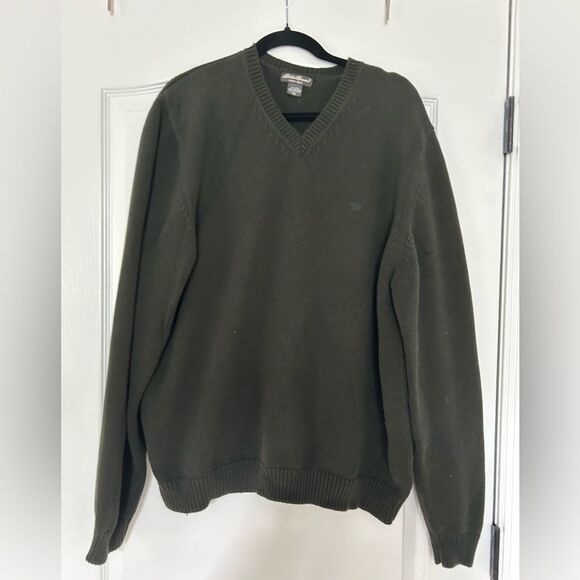 Eddie Bauer Men's Dark Green V-Neck Sweater 100% Cotton Heavyweight Size XXL - Picture 2 of 10